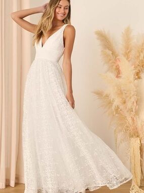 Nwt Lulus Sweetest Beloved White Mesh Embroidered Sleeveless Maxi Dress wedding